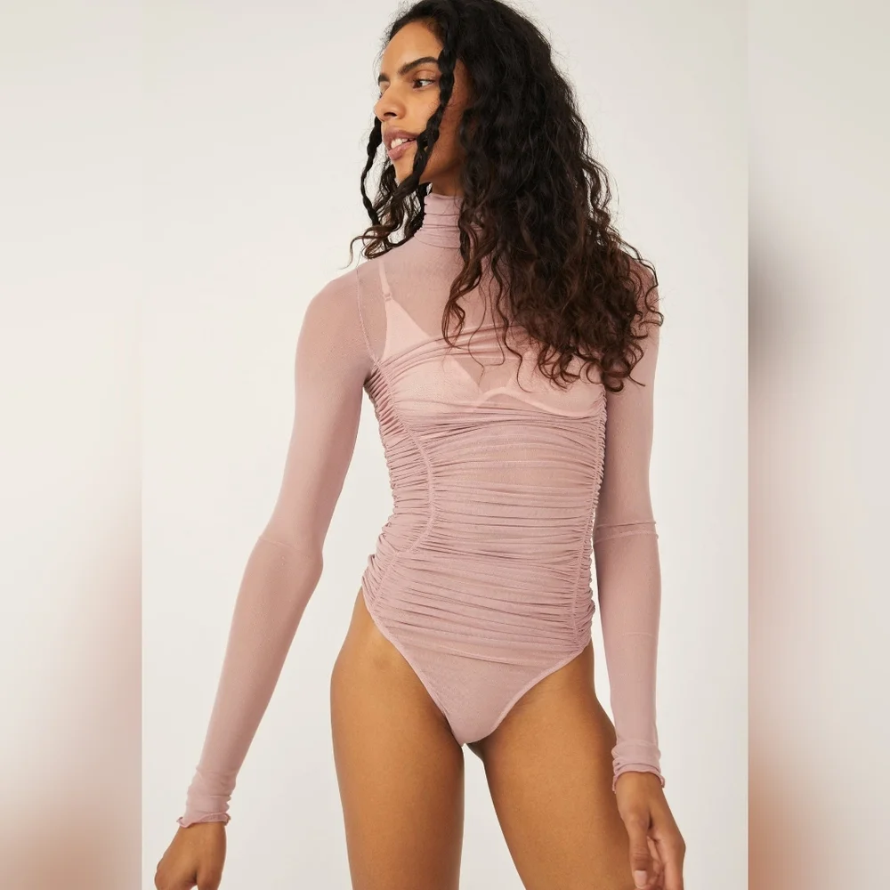 Free People Pink Long Sleeve Bodysuit - Picture 1 of 7